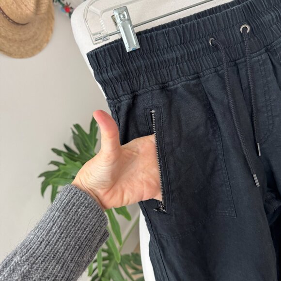 Athleta Cabo Linen Wide Leg Pants Black Drawstring 8 - Picture 4 of 13